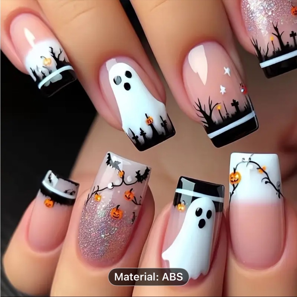 Halloween Ghost and Pumpkin Nail Art Set press on nails